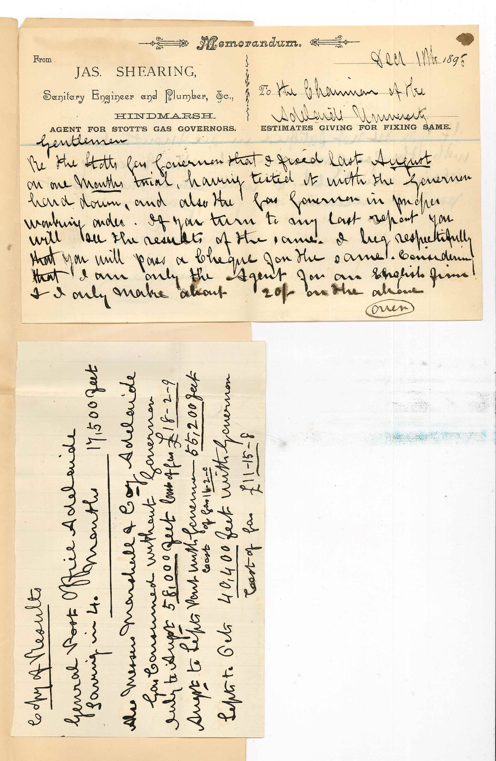 James Shearing - Hindmarsh - Regarding Gas Governor fixed at University