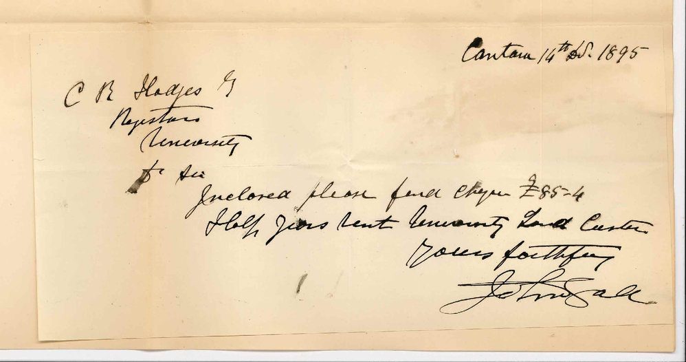 John Gall - Cantara South East - Payment rent due 1-12-1895