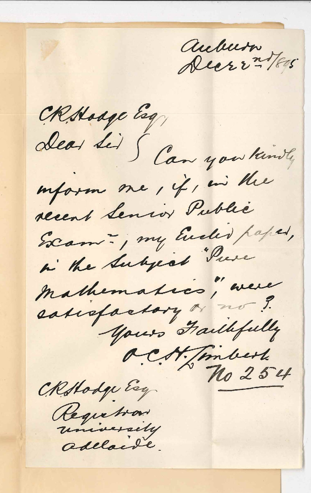 O C H Limbert - Auburn - Enquiring regarding Euclid paper in recent Senior Public