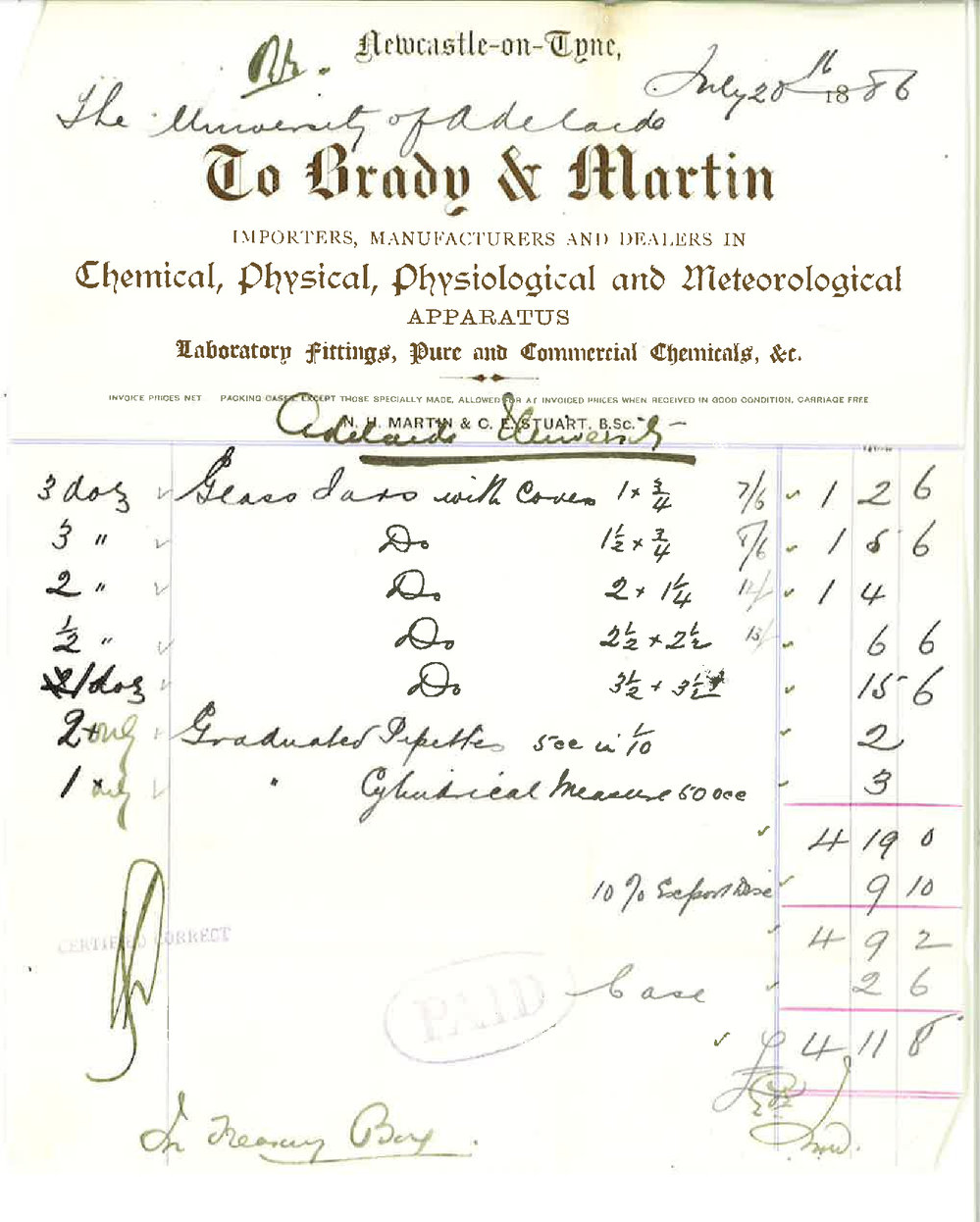 Office of Agent General for South Australia - London - Goods from Messrs Brady and Martin
