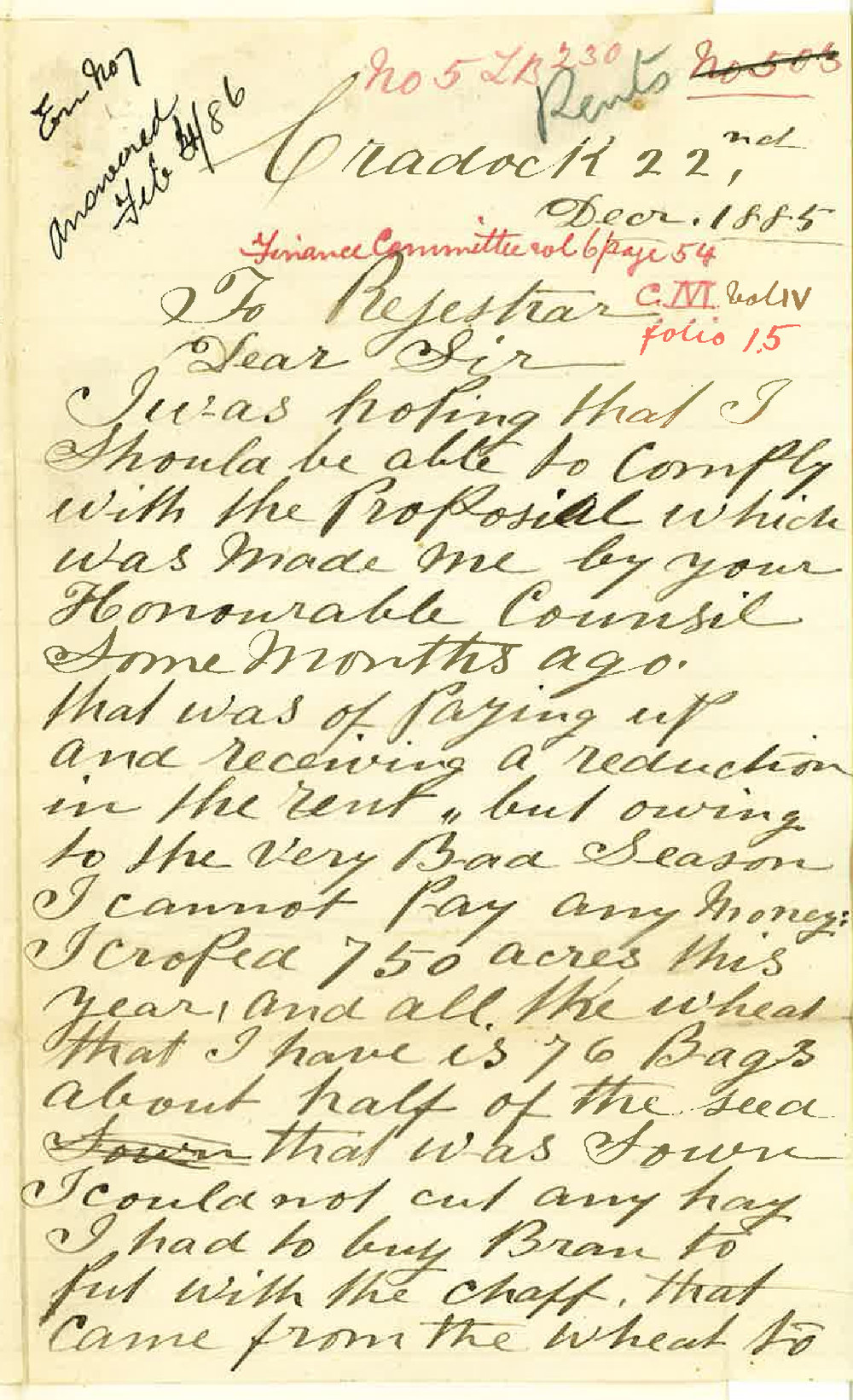 John Moyses - Cradock - Wirreanda - Inability to Pay Rent as a Result of Bad Season