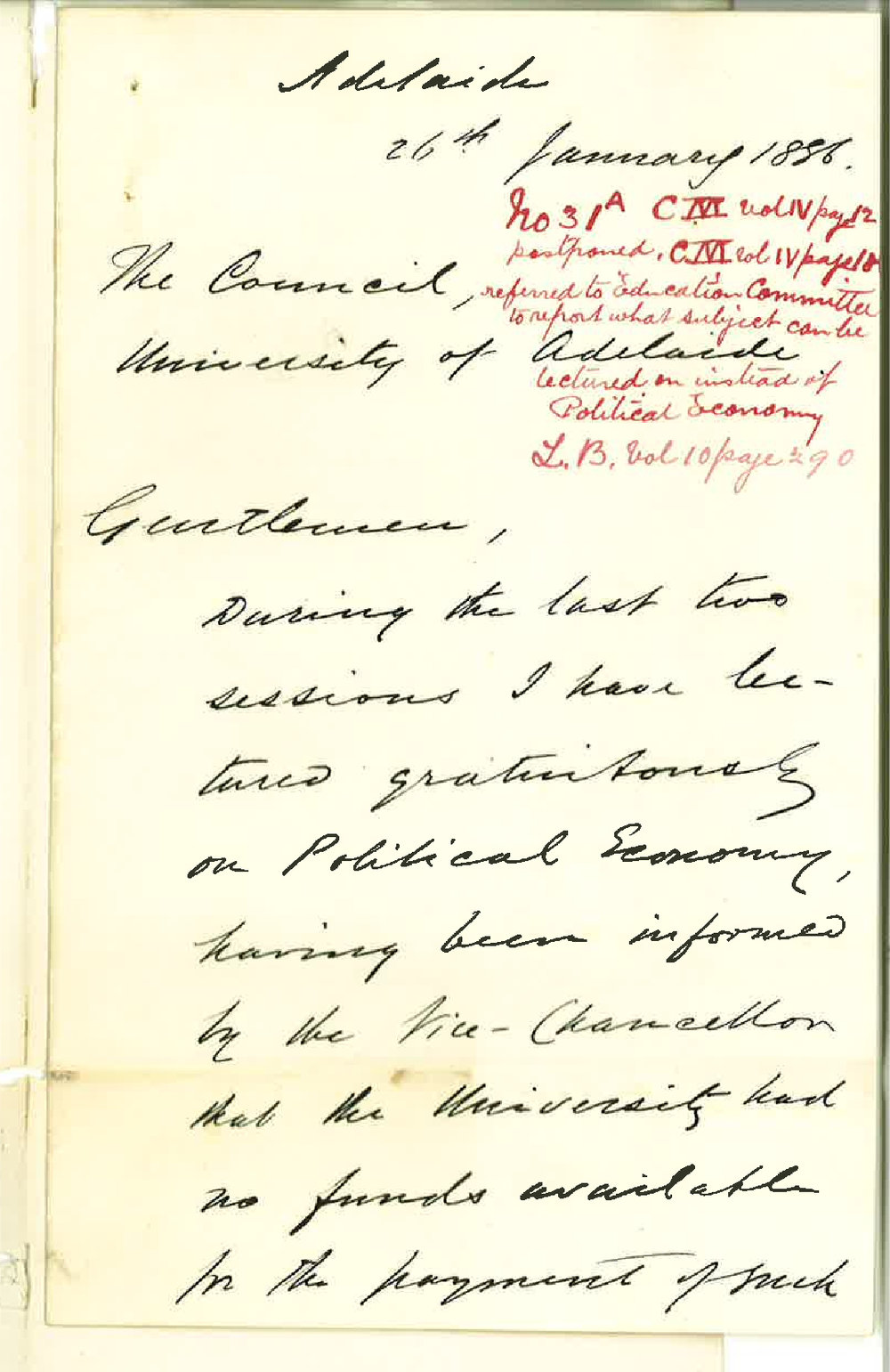 Professor Edward Vaughan Boulger - Adelaide - Suggesting Council Remuneration as Lecturer on Political Economy