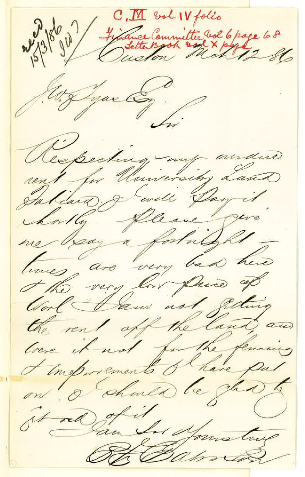 P J Paterson - Tatiara - Asking for Extension to Pay Overdue Rent