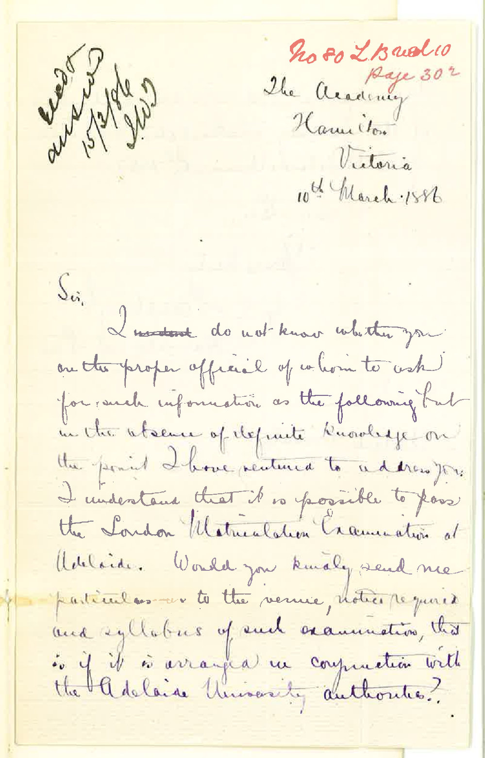 G E Lamplugh - The Academy Hamilton Victoria - London Matriculation Examination