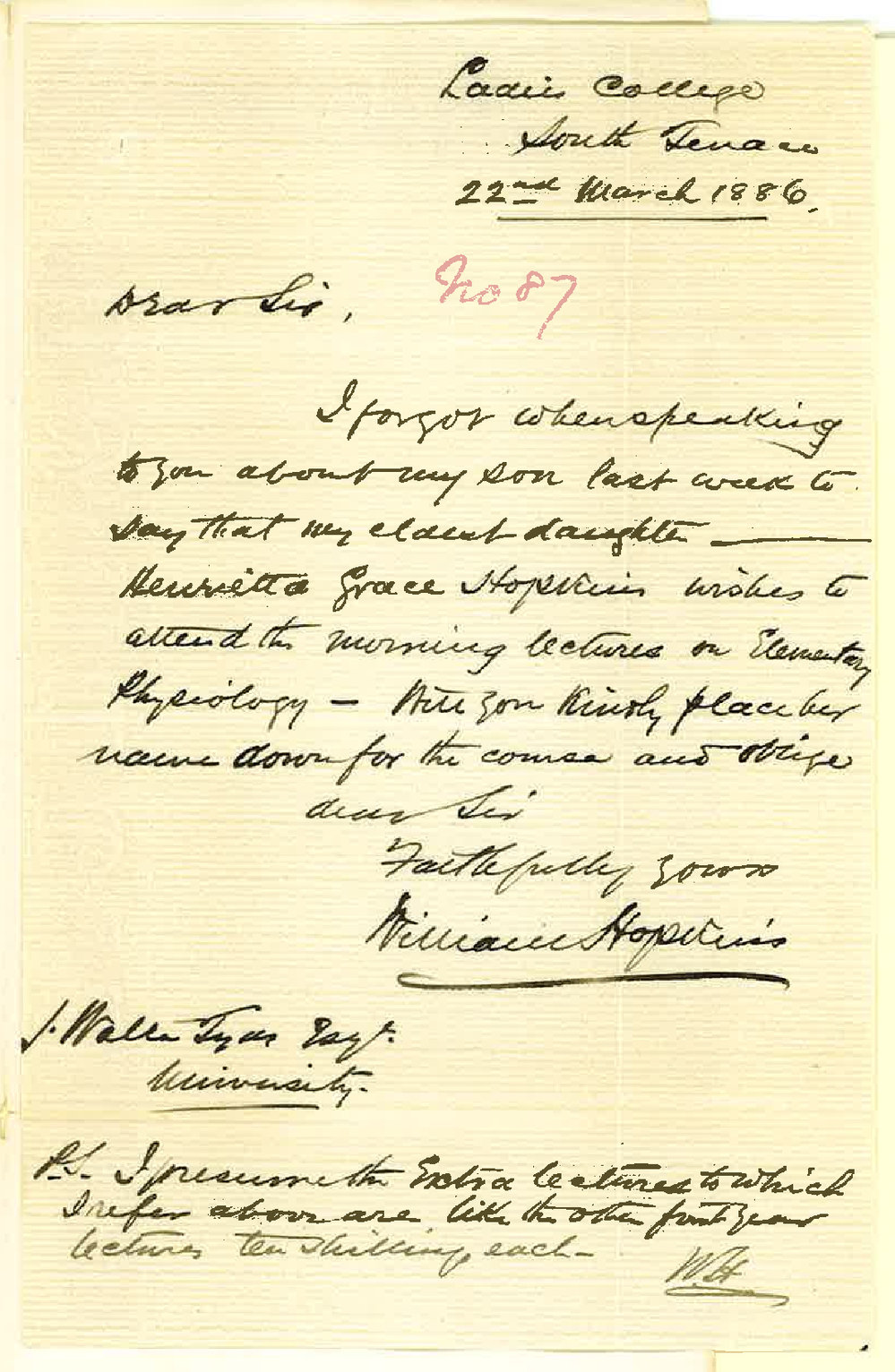 Reverend W Hopkins - Ladies College - South Terrace Terrace - Lectures on Physiology
