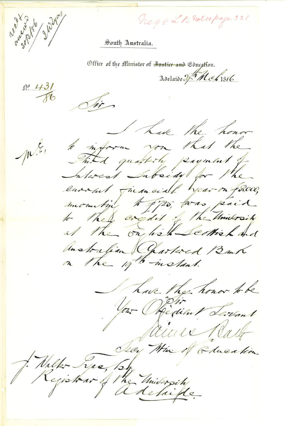 James Bath - Secretary - Office of the Minister of Education - Interest Subsidy