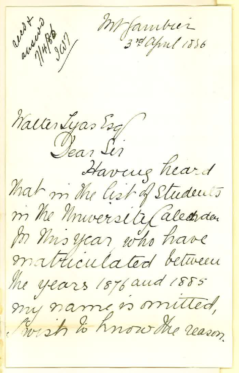 Miss Elizabeth Alexander - Mt Gambier - Matriculation List of Students