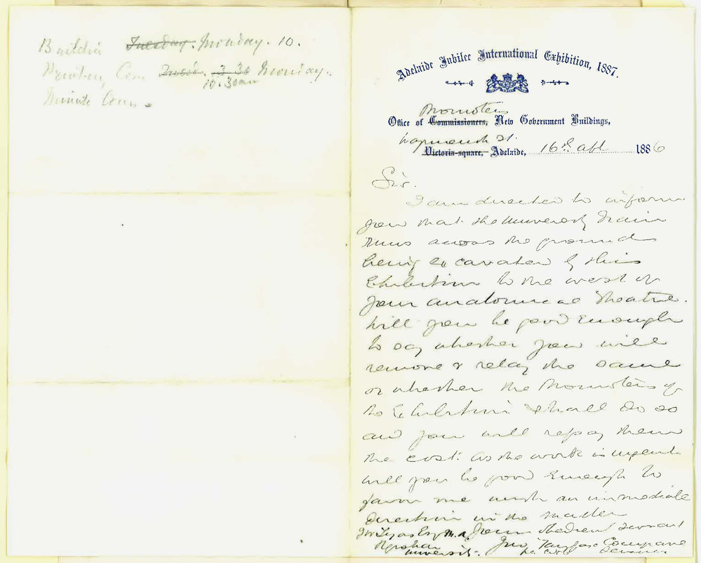 John Fairfax Conigrave - Secretary - Adelaide Jubilee International Exhibition - Waymouth Street Adelaide - Alterations Required in Drainage