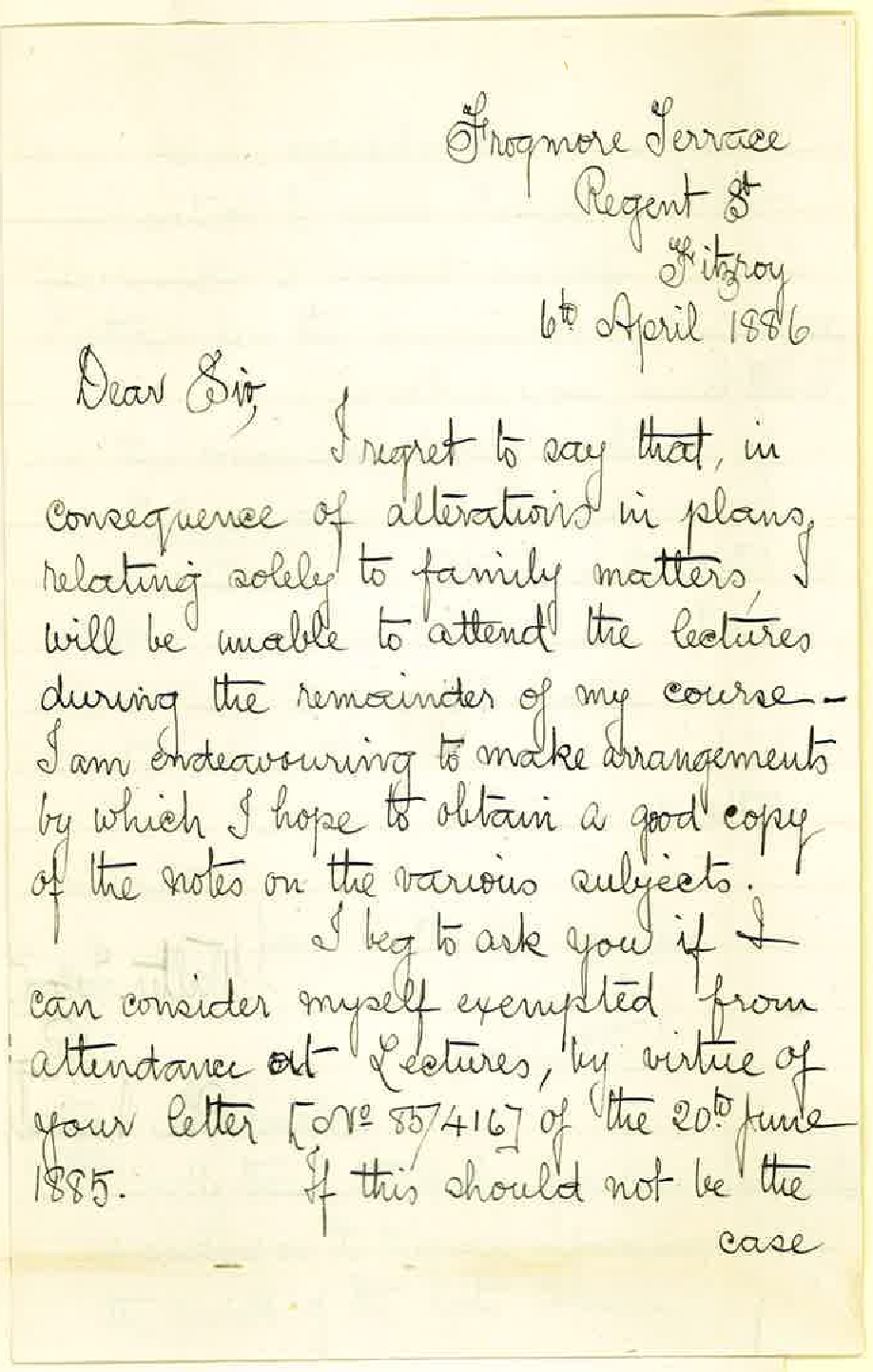 Albert E Jones - Fitzroy Victoria - Renewed Exemption from Lectures