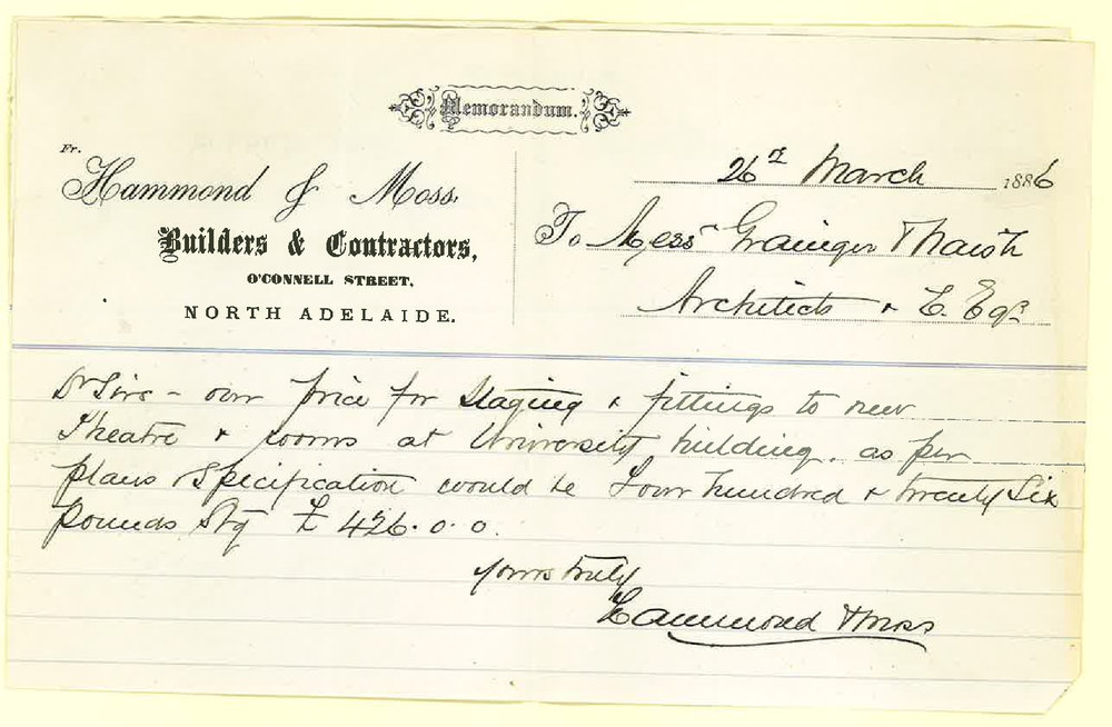 John Grainger and Frank Naish - Victoria Square Adelaide - Tenders for Fitting to Medical Theatre
