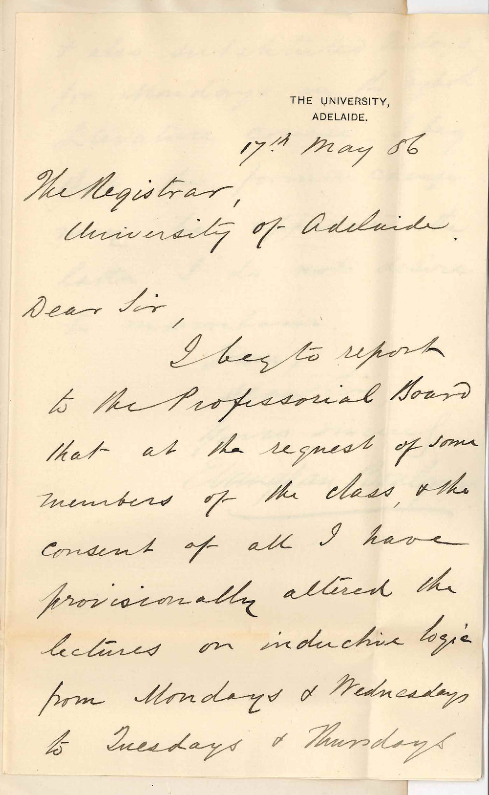 Professor Edward Vaughan Boulger - The University - Alteration in Time of Lectures Logic and English Literature