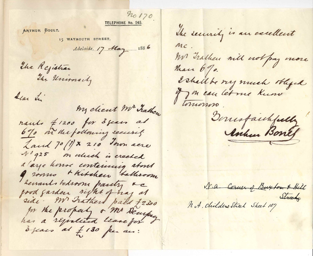 Arthur Boult - Waymouth Street Adelaide - Seeking to Negotiate Loan &pound;1200 at 6 percent