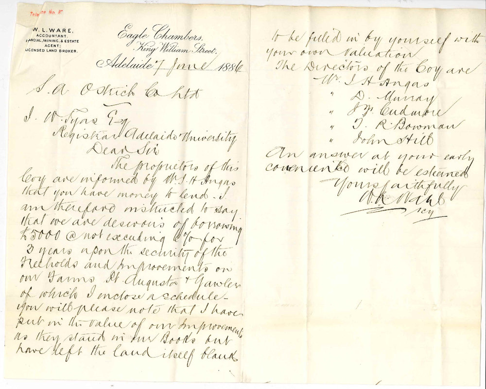 W L Ware - Secretary South Australian Ostrich Company Limited - Loan Proposal