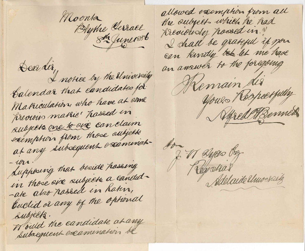 Alfred Bennett - Moonta - Passing Compulsory Subjects in Matriculation Examination