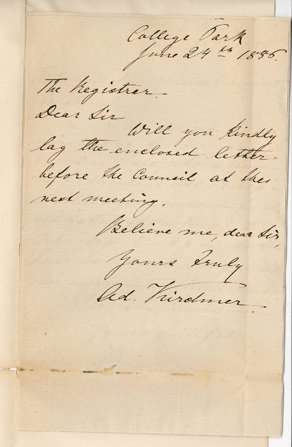 Herr A Kirchner - College Park - Alteration in Time of Lecture for Evening German Class