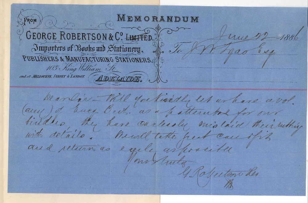 Messrs George Robertson and Company Adelaide - Loan of Volume of Encyclopaedia Britannica