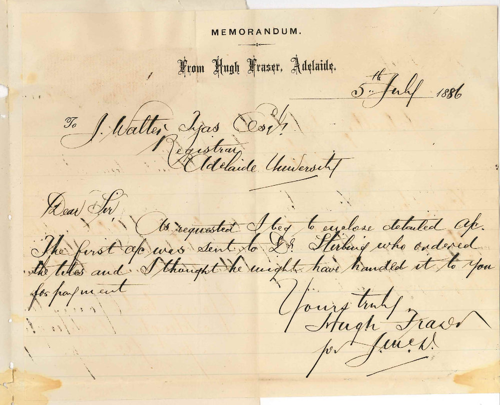 Hugh Fraser - Adelaide - Forwarding Details of Account