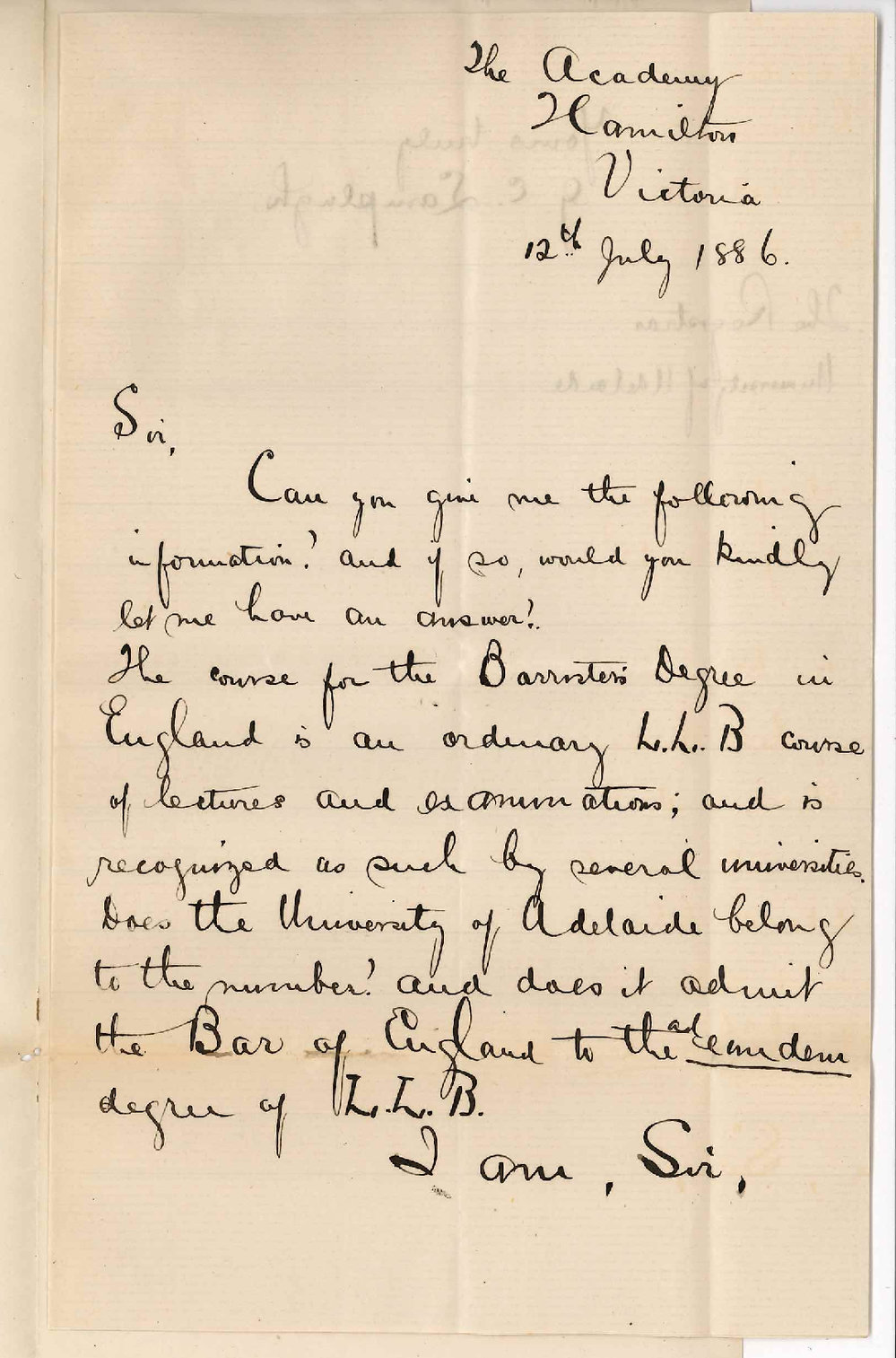 G E Lamplugh - Hamilton Victoria - Admission Ad Eundem LLB