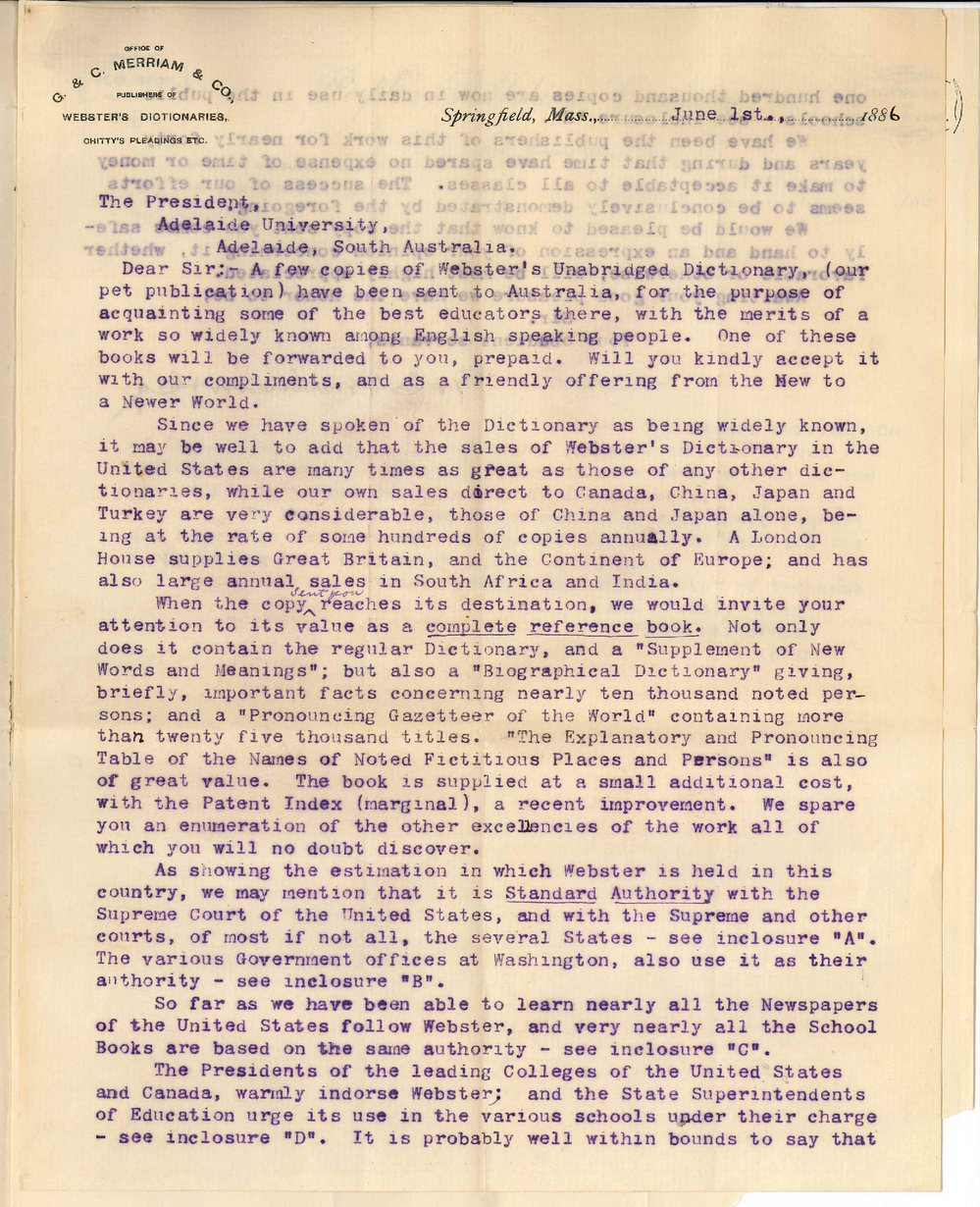 Messrs Reid Brothers - Melbourne - Copy of Websters Dictionary