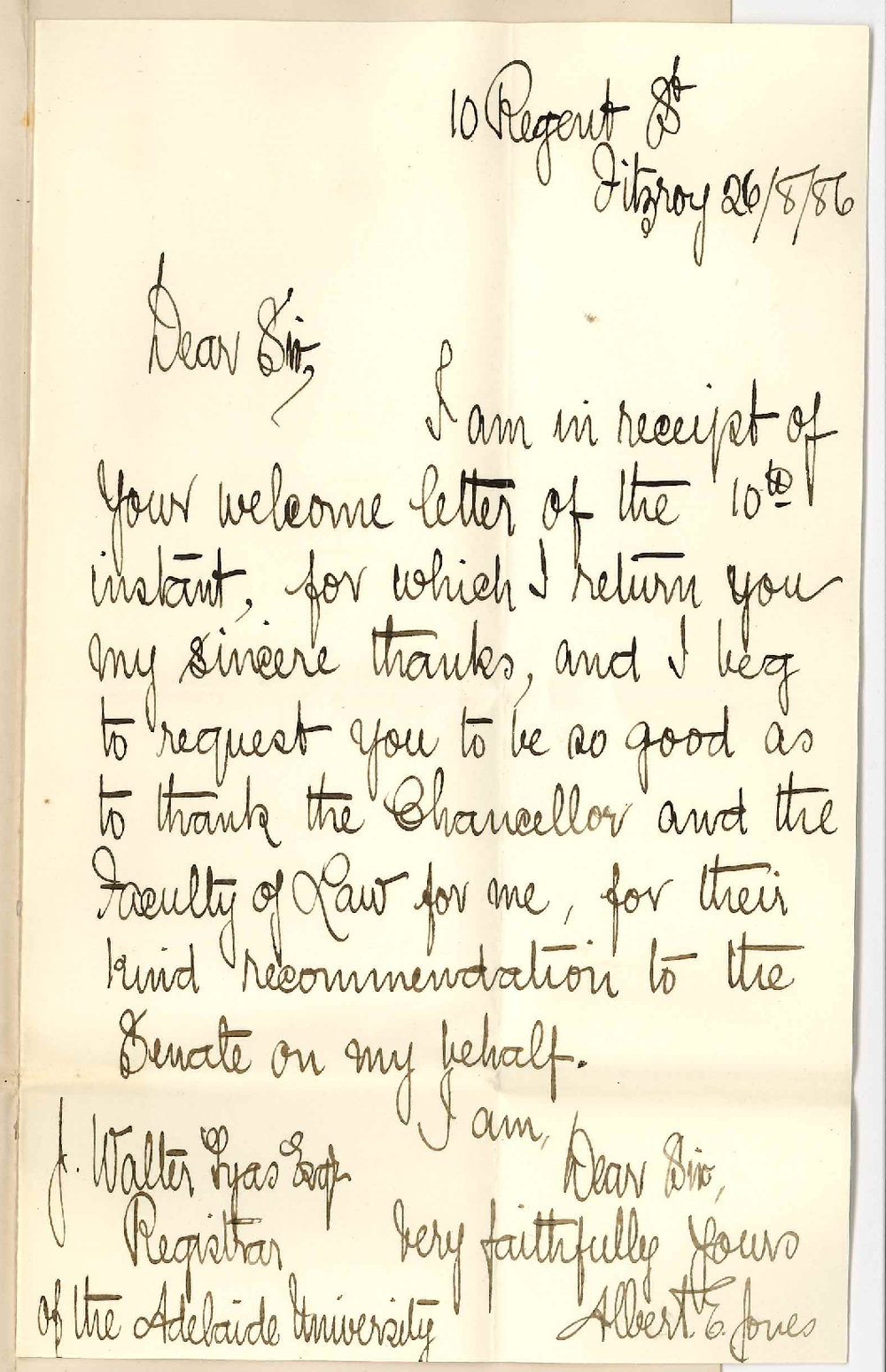 Albert E Jones - Fitzroy Victoria - Exemption from Attendance on Lectures
