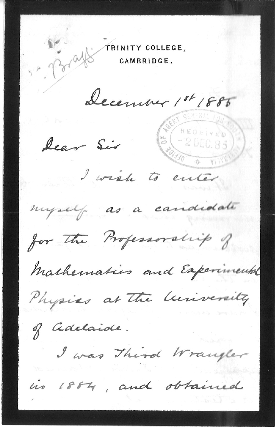 Arthur Blyth - Office of Agent General for South Australia - London - Selection Professor of Mathematics