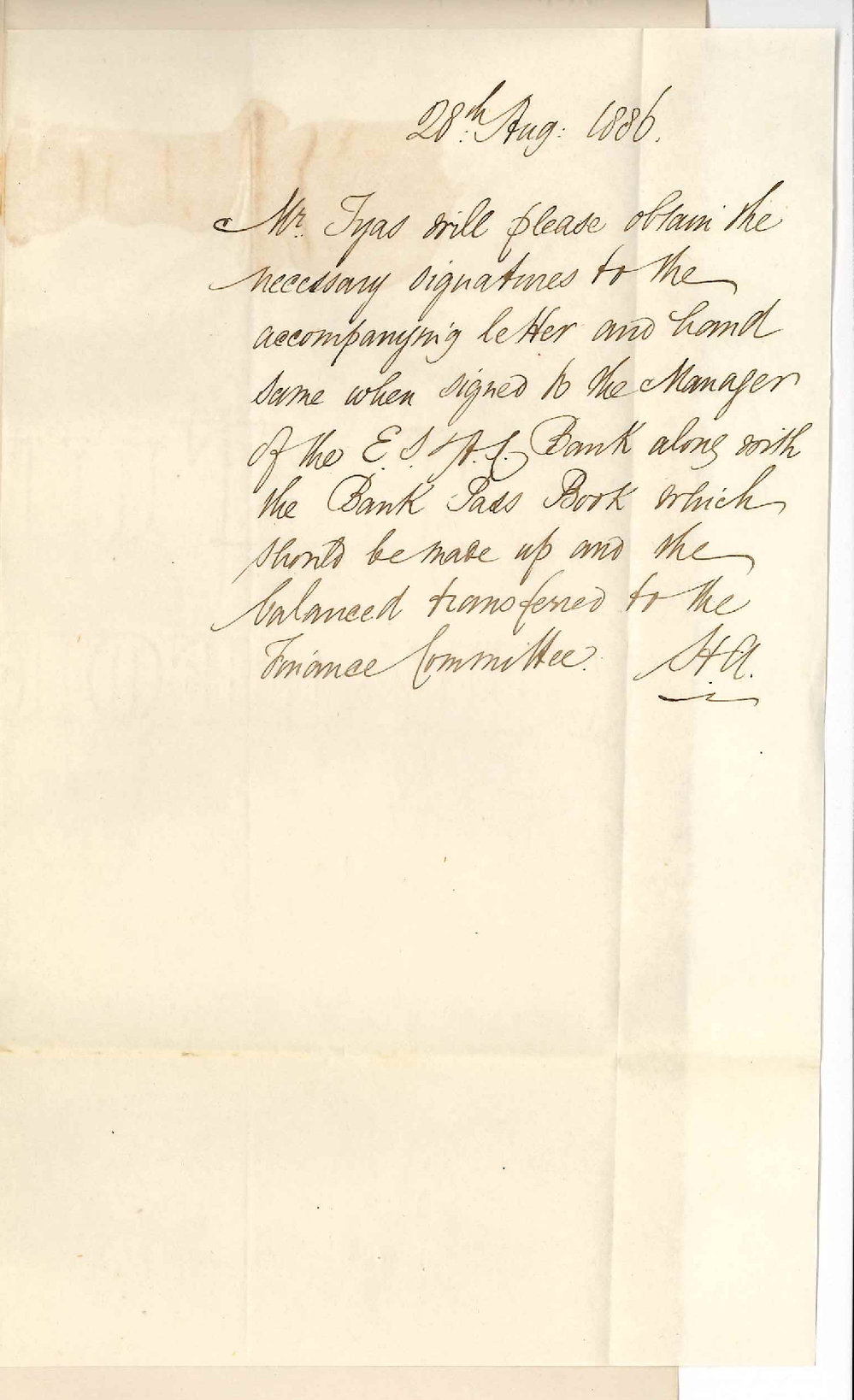 Sir Henry Ayers - Adelaide - Concerning His Resignation as Treasurer and Transfer of Finance Work to a Committee