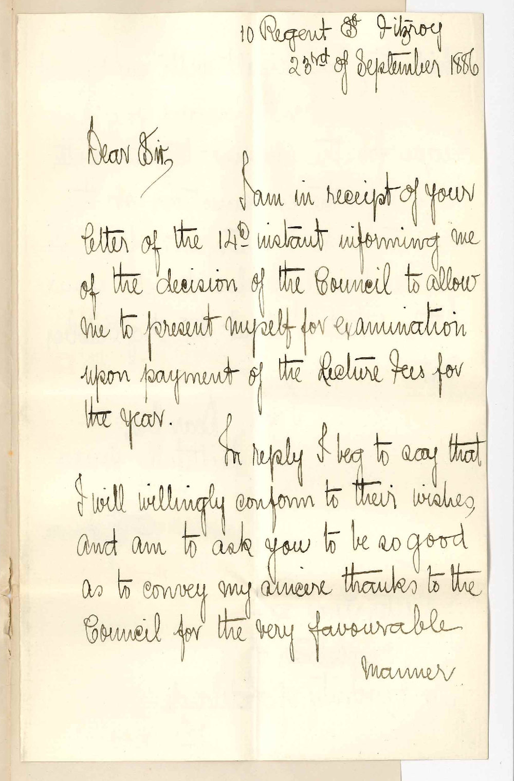 Albert E Jones - Fitzroy Victoria - Resolution of Council to Admit Mr Jones to Examination in November