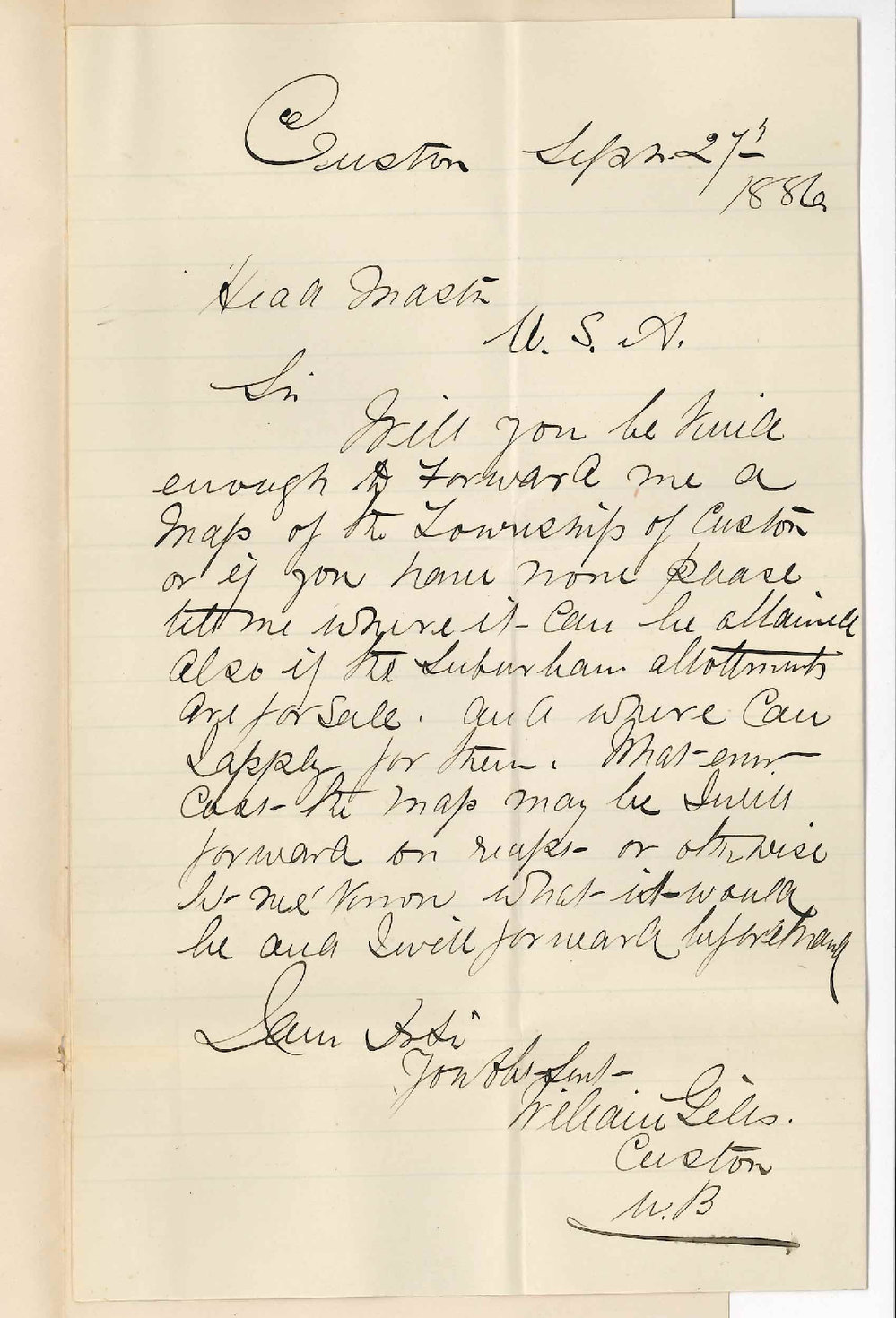 William Giles - Custon South East - Concerning Sale of University Lands at Tatiara