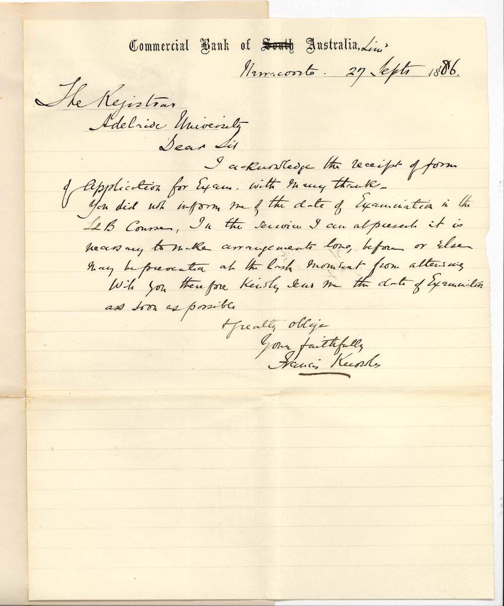 Francis E Knowles - Narracoorte - Date of LLB Examination