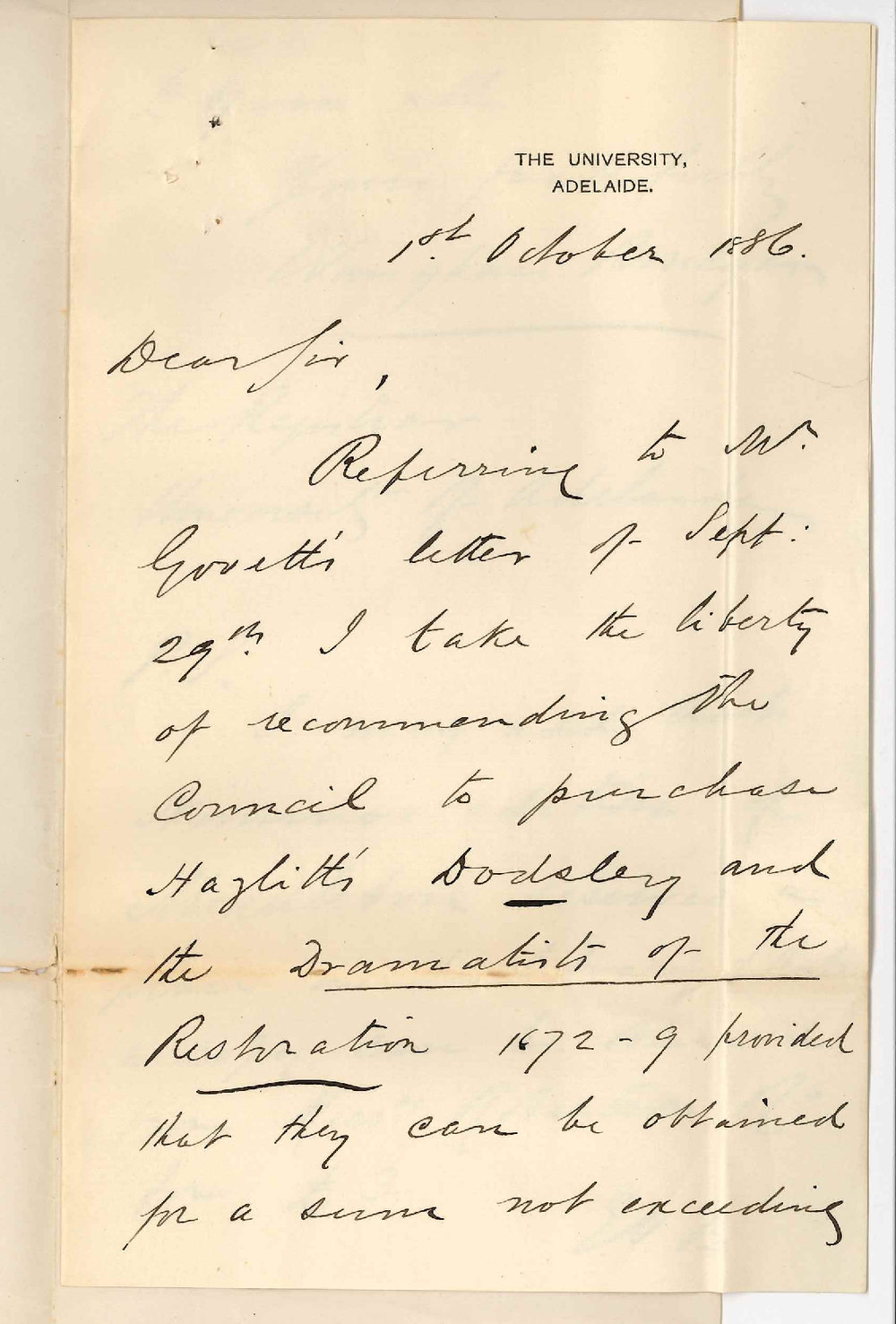 Professor Edward Vaughan Boulger - The University - Suggesting Certain Books be Purchased for the Library