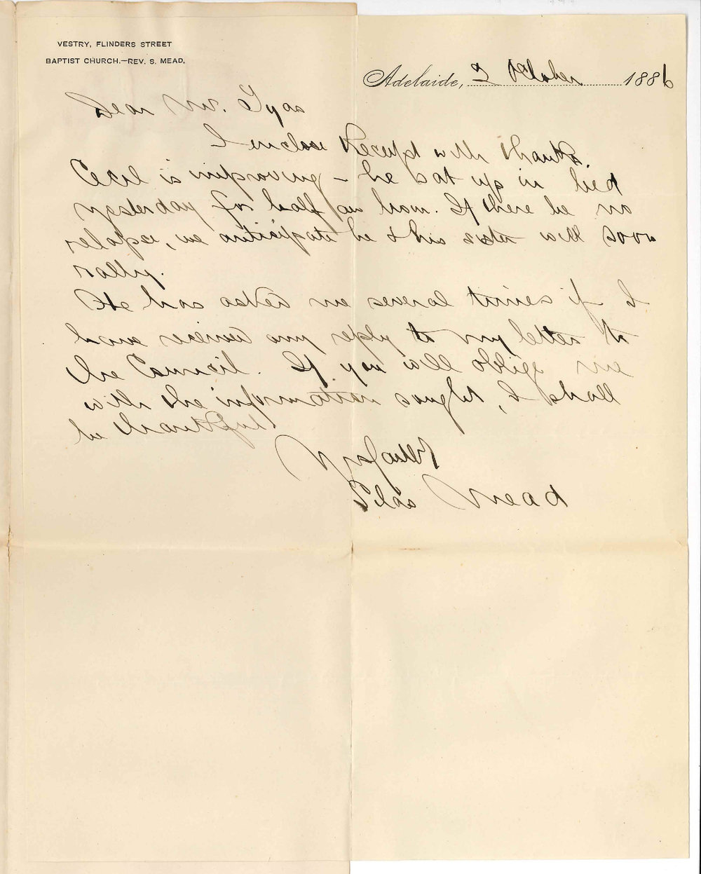 Reverend Silas Mead - Flinders Street - Cecil Mead's Illness