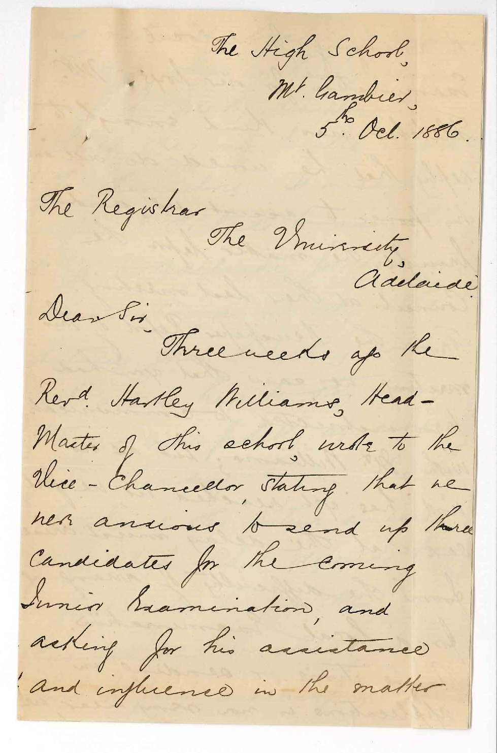 Reverend Donald Kerr - High School Mount Gambier - Local Junior Examination at Mt Gambier