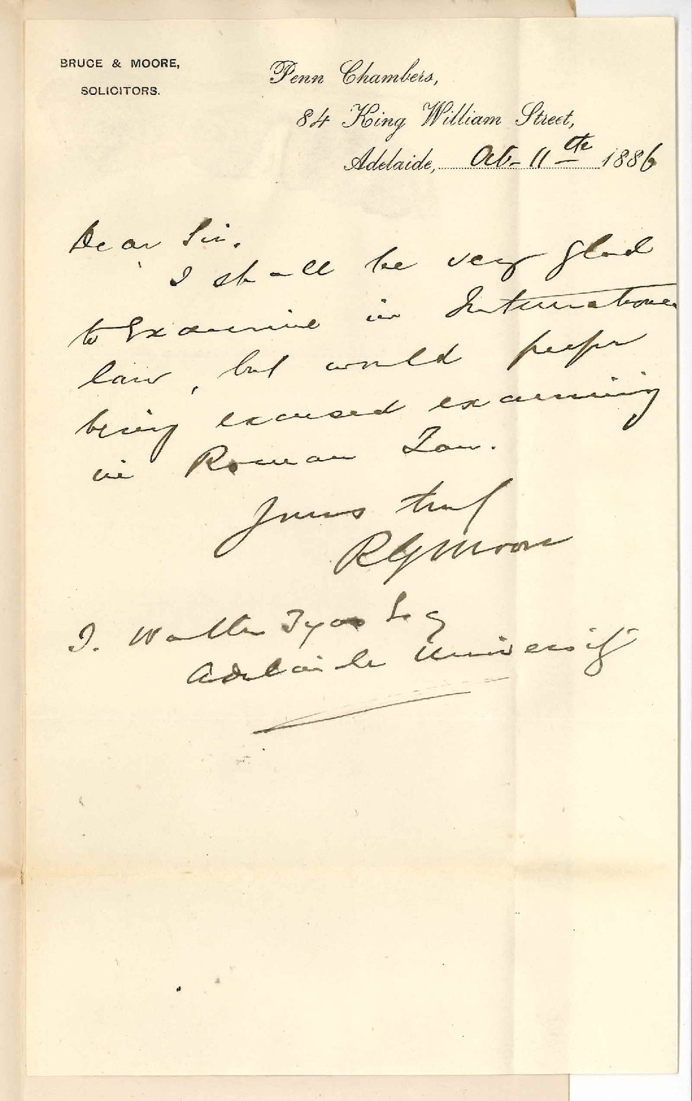 R G Moore - King William Street Adelaide - Additional Examiner in International Law