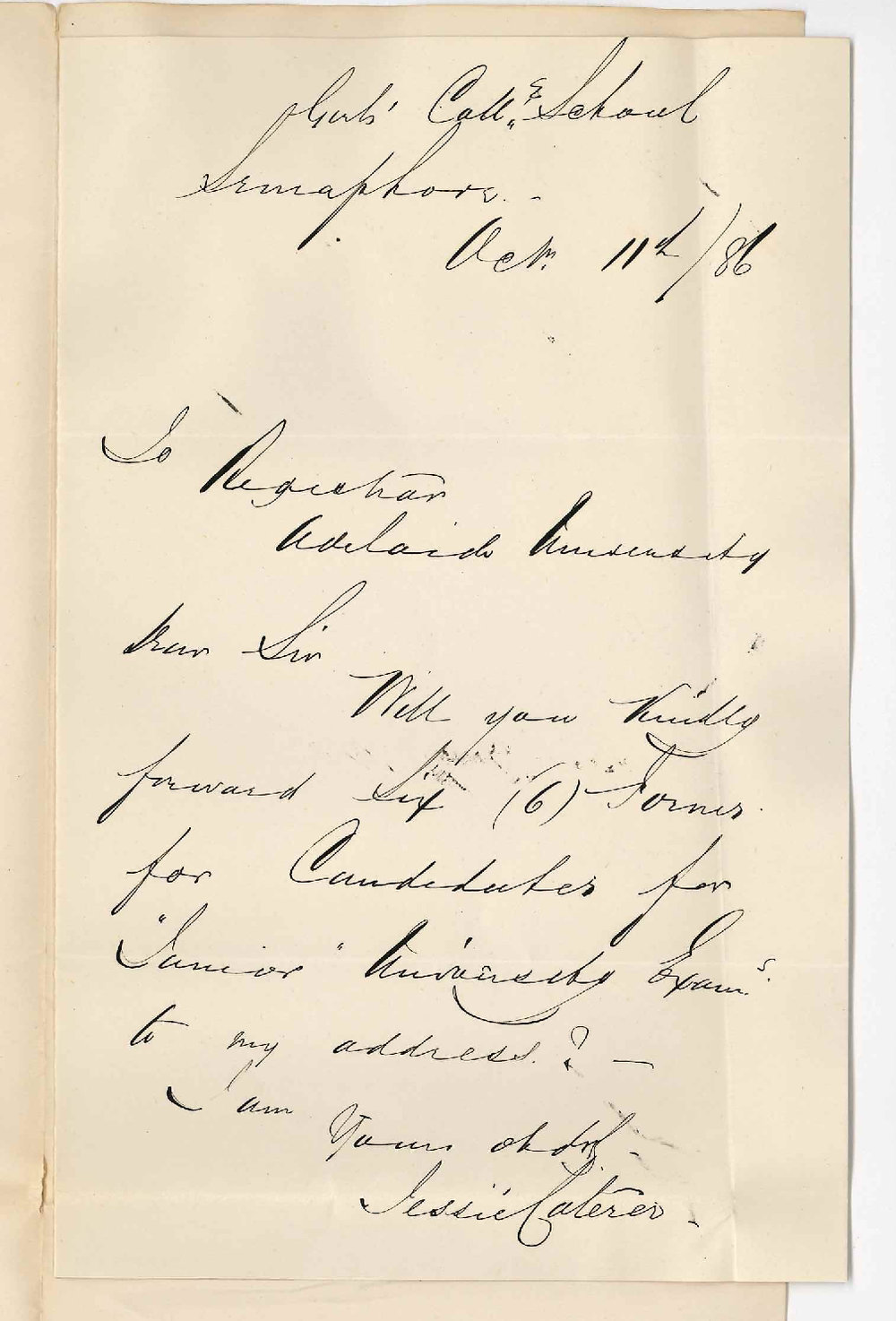 Miss Jessie Caterer - Semaphore - Forms of Entry for Junior Examination