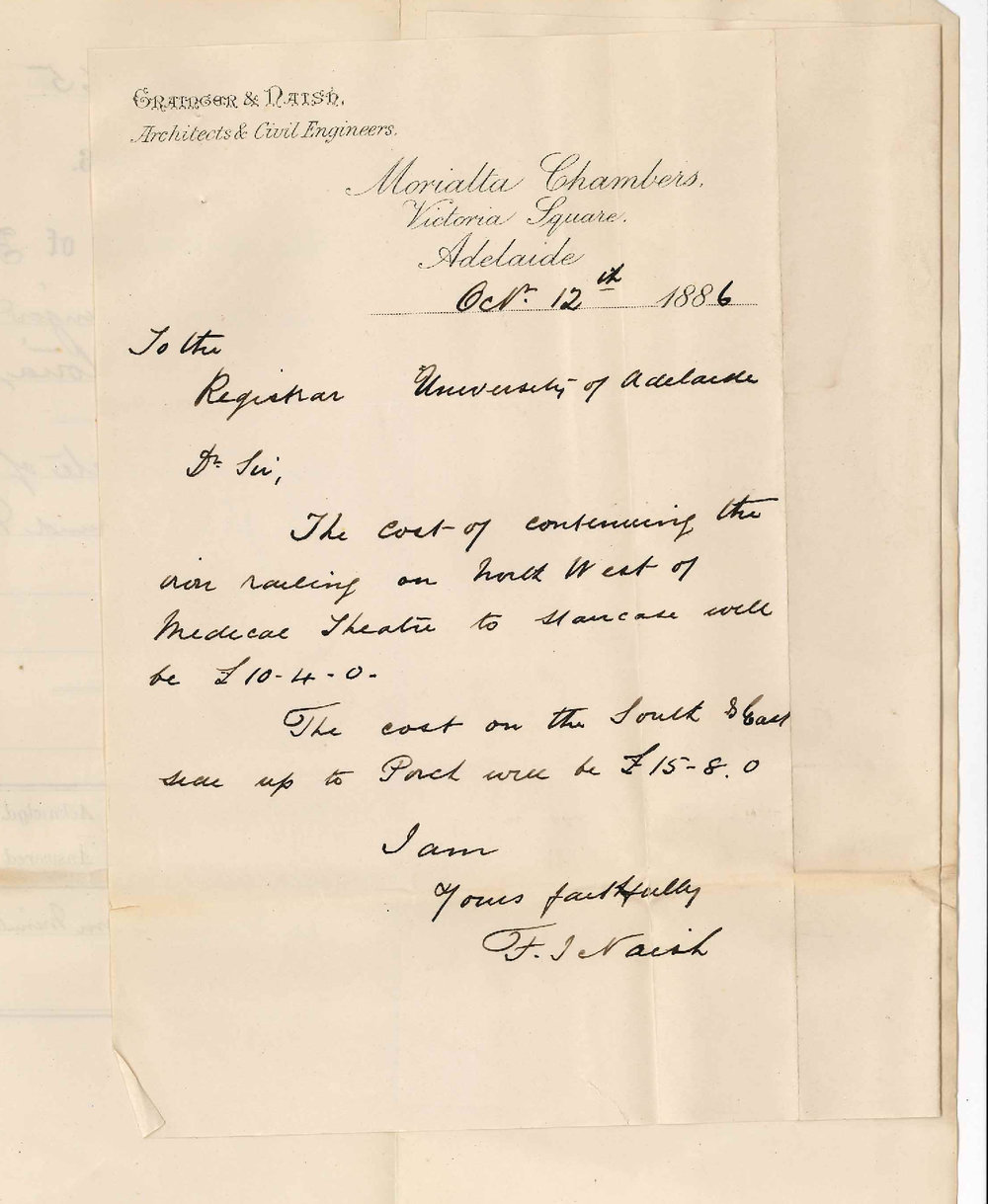 John Grainger and Frank Naish - Victoria Square Adelaide - Estimate of Cost for Fence Around Medical Theatre