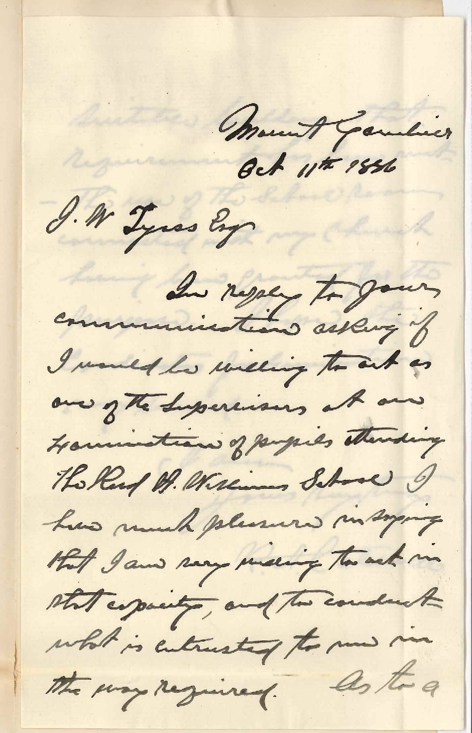 Reverend Robert A Caldwell - Mount Gambier - Supervisor for Junior Examination at Mt Gambier