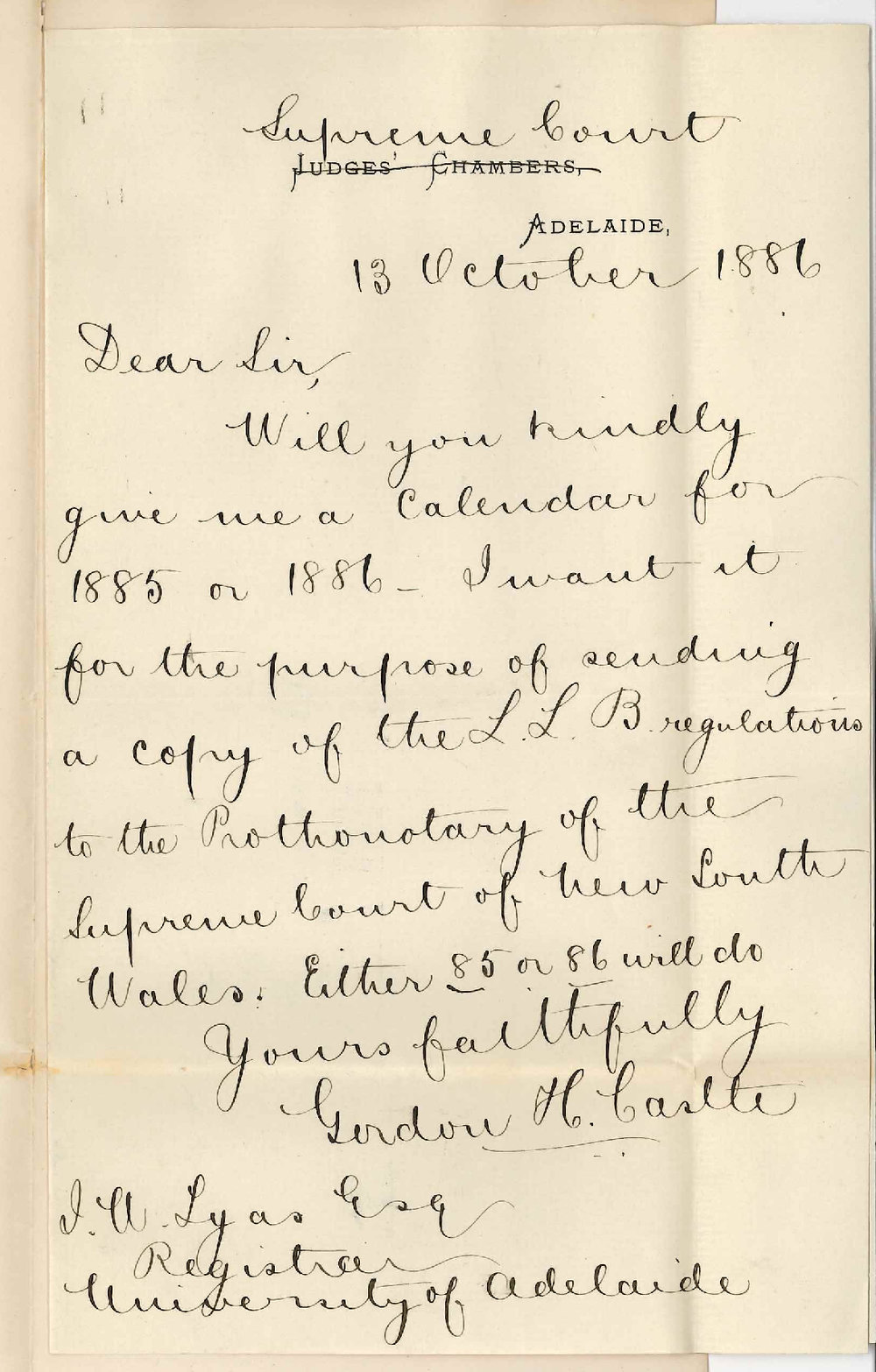 Gordon H Castle - Supreme Court - Adelaide - Requesting Calendar