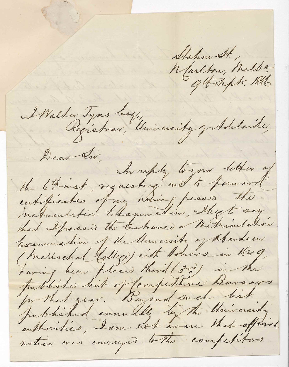 Reverend W Mathew - North Carlton Melbourne - Admission Ad Eundem BA