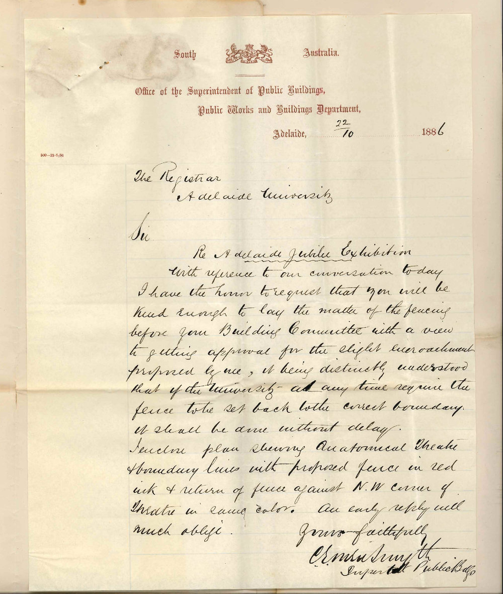 Charles Edward Owen Smyth - Superintendent Public Buildings - Jubilee Exhibition Adelaide - Fencing on University Grounds