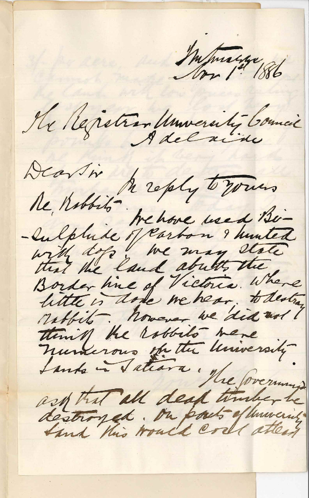 Harding and Bunn - Tatiara - Concerning Destruction of Rabbits on University Lands