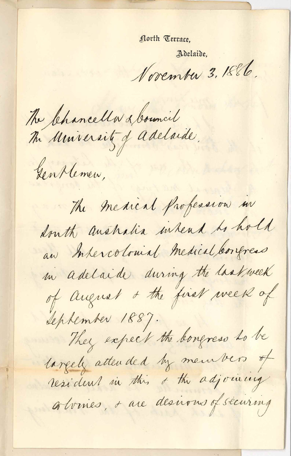 Dr Ben Pontton - North Adelaide - Use of University Library for Medical Congress in 1887