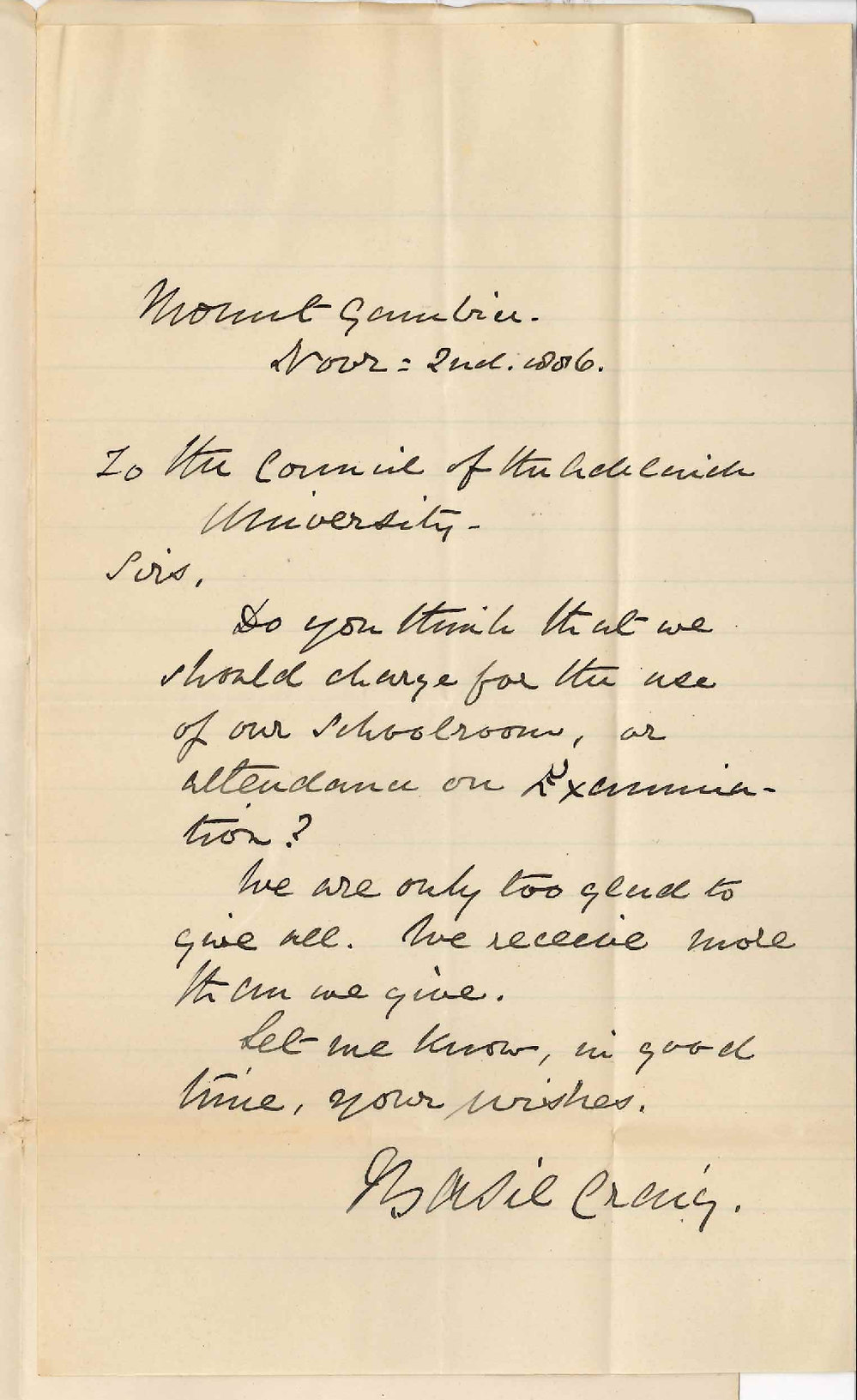 Reverend Dr Basil Craig - Mount Gambier - Charge for School Room - Local Junior Examination