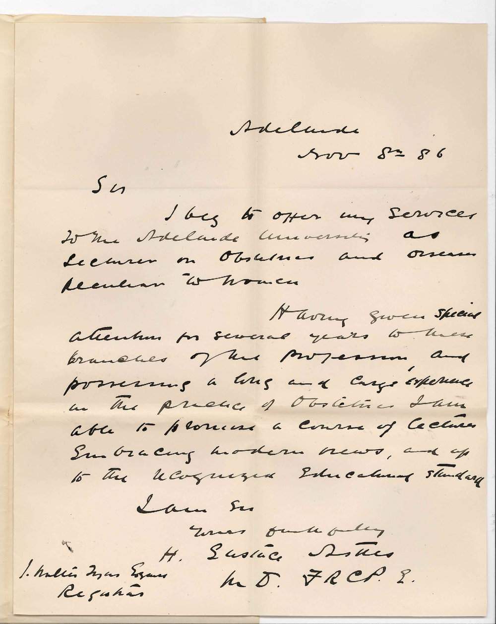 Dr Harvey Eustace Astles - Adelaide - Lectureship on Obstetrics and Extra