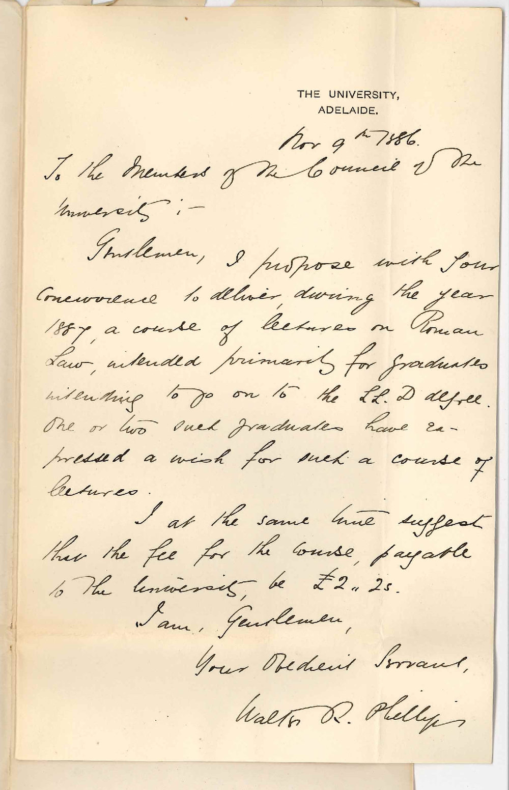 Mr Walter Ross Phillips - The University - Proposed Lectures on Roman Law