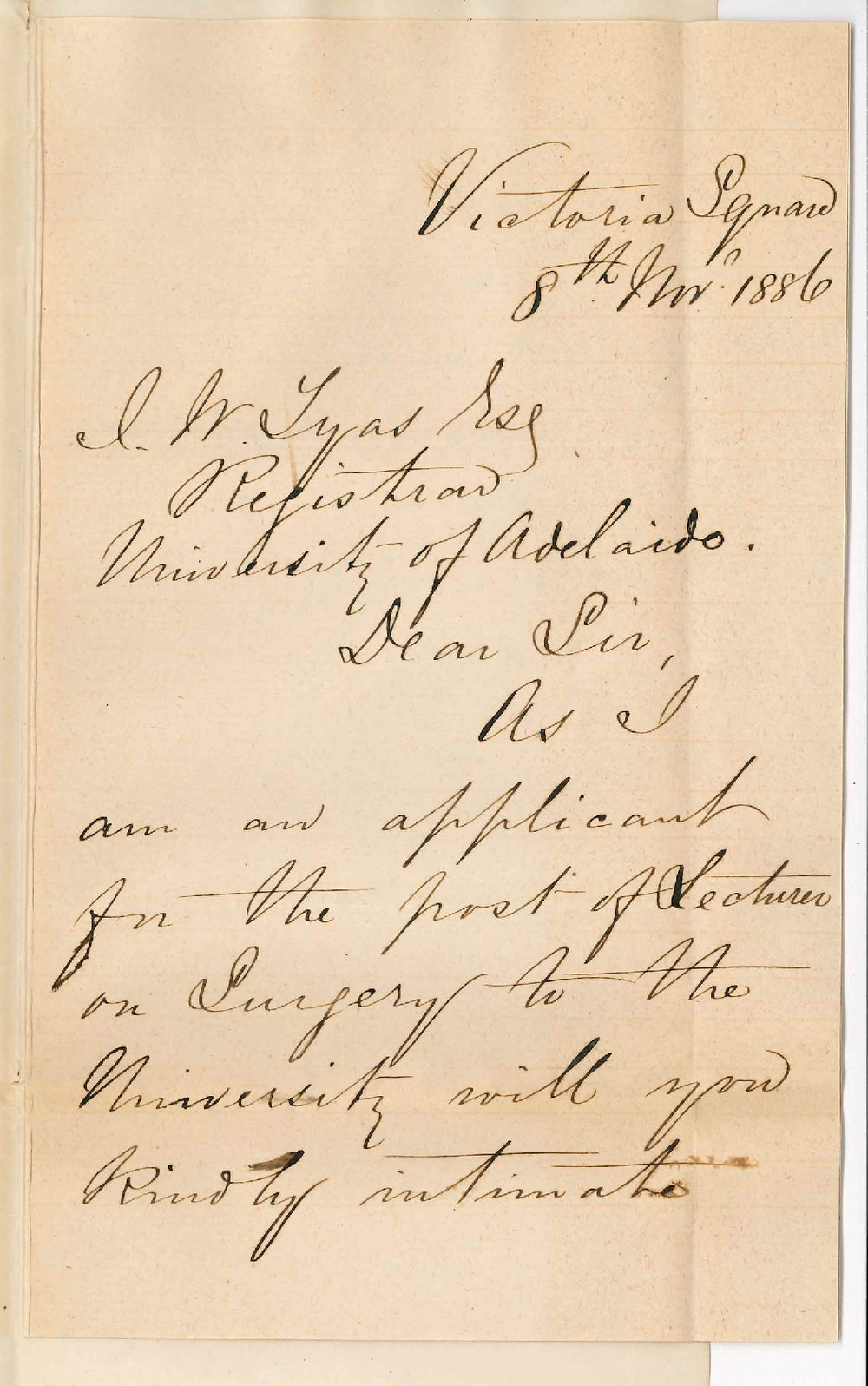 Dr William Gardner - Victoria Square Adelaide - Resignation as Member of the Council