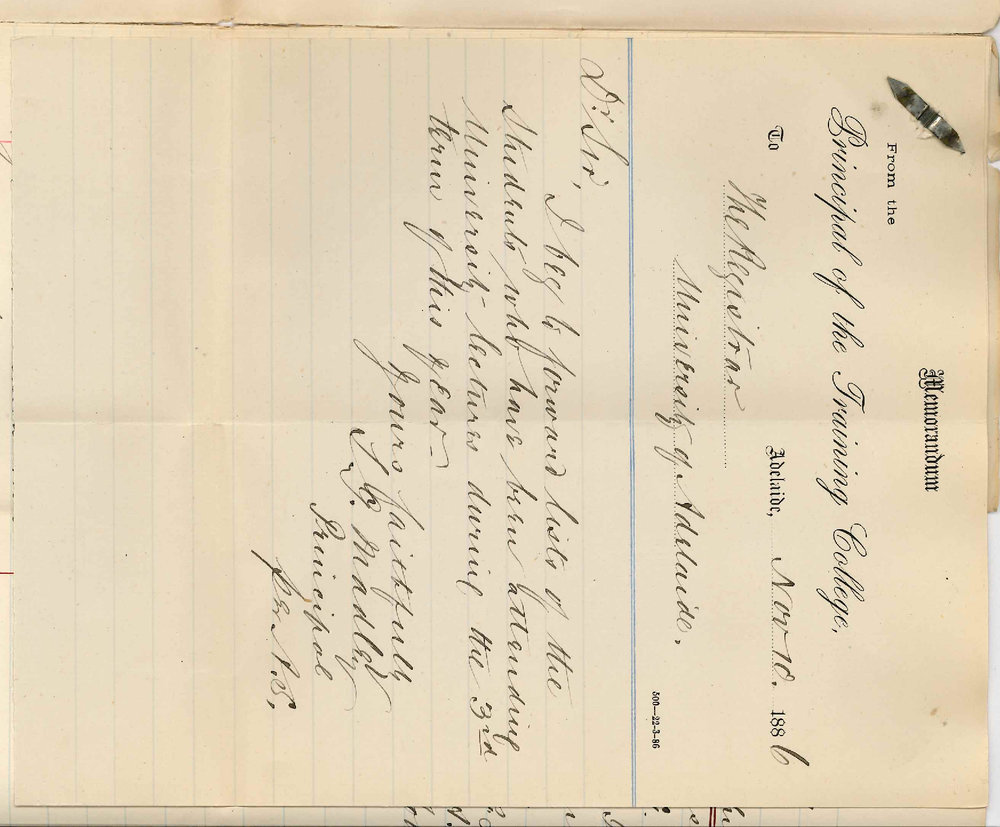 Lewis George Madley - Principal of the Training College - Adelaide - Students Attending University Lectures - Third Term Students Entering for Exam in Natural Philosophy