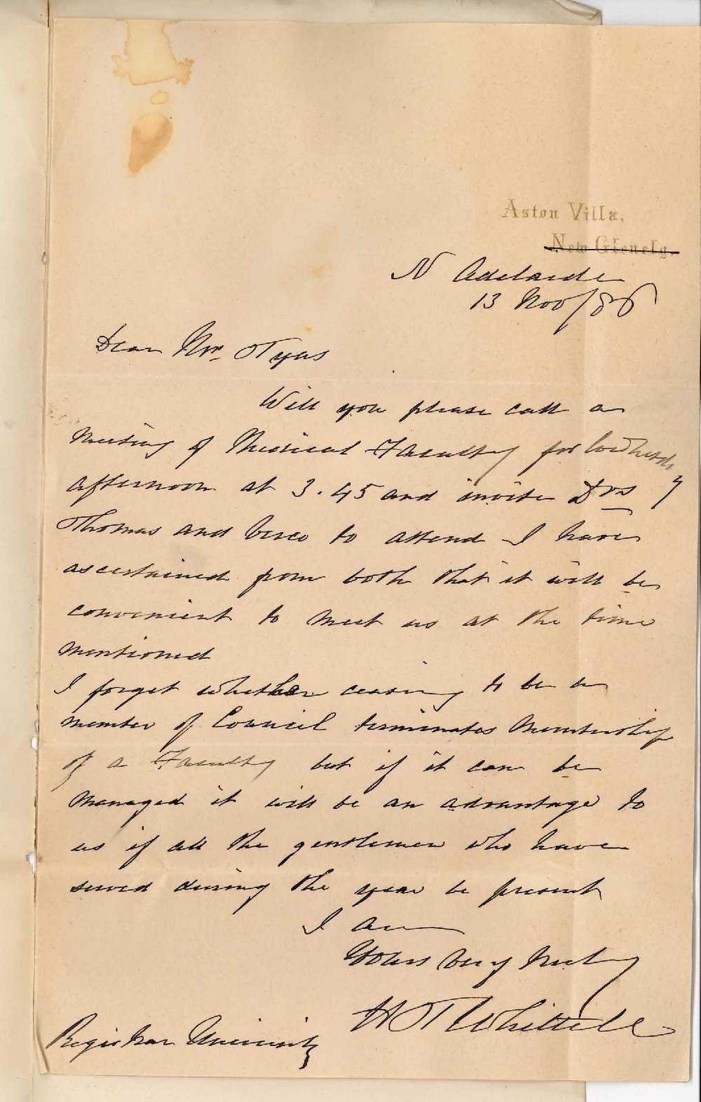 Dr Horatio Thomas Whittell - North Adelaide - Meeting of Medical Faculty