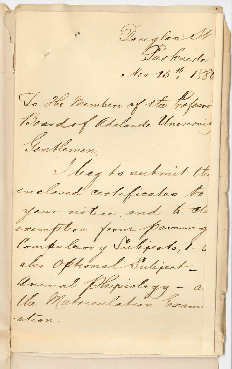 John Dalby - Parkside - Exemption from Certain Subjects of the Matriculation Examination