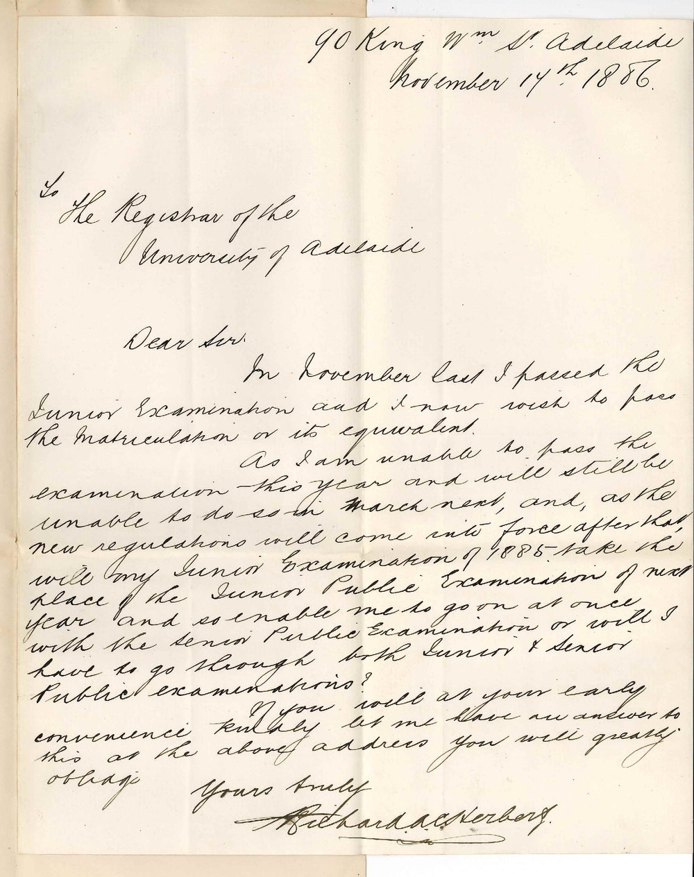 Richard A C Herbert - King William Street Adelaide - Junior Examination and Junior Public Exam