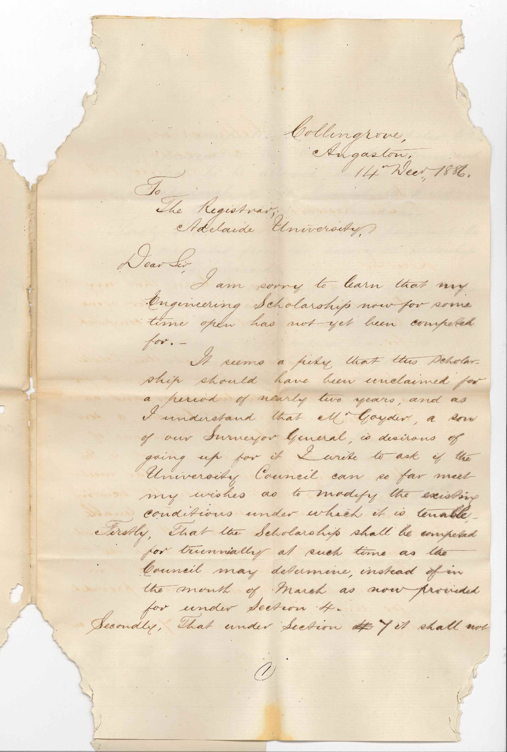 John Howard Angas - Collingrove Angaston - Concerning the Angas Engineering Scholarship